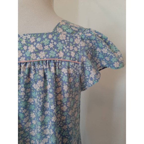 Vtg Blue Floral Smocked Prairie Cottagecore House Dress Embroidered Night Dress - Picture 7 of 8